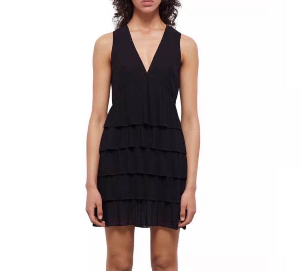 New the Kooples black chiffon pleated dress size small 1